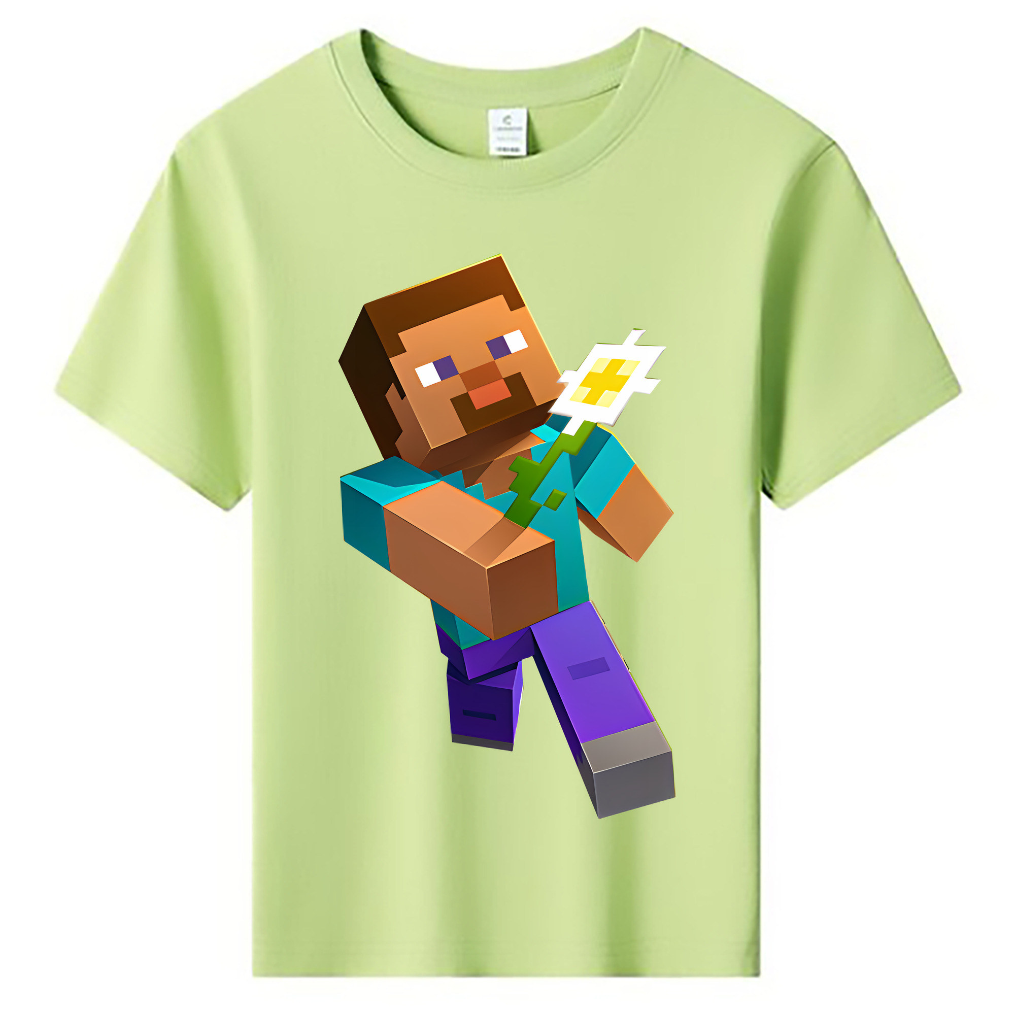 （画像用） マインクラフト ブロックの世界 Minecraft MC Block world 綿100％キッズTシャツ（フロントプリント）